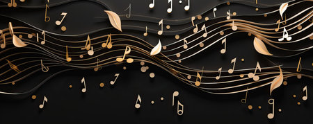 Musical notes on a black background. Vector illustration for your designの素材