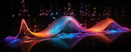 Dark abstract background with glowing abstract waves, vector design. Vector illustrationの素材