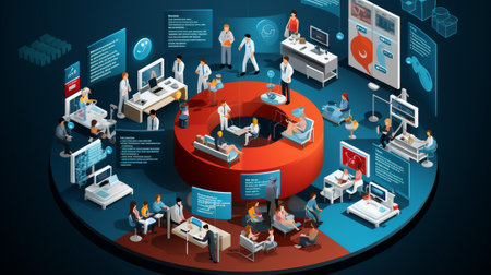 Isometric medical research and analysis concept with people working in laboratory, vector illustrationの素材