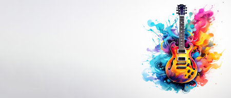 Colorful abstract background with electric guitar and watercolor blots.の素材