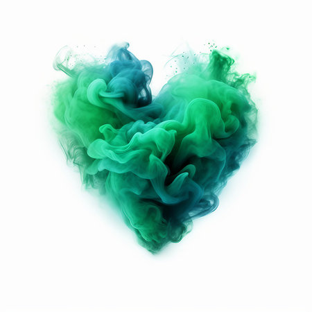 Colorful smoke in the form of a heart on a white backgroundの素材