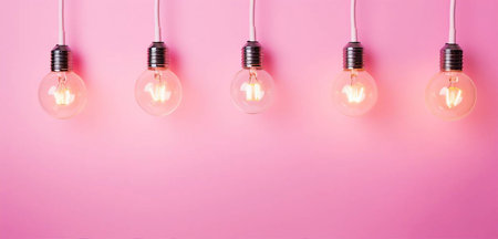 Incandescent light bulbs on a pink background with copy space.の素材