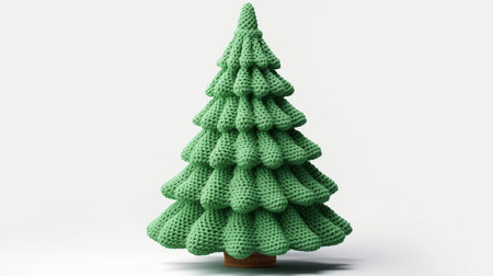 3D rendering of a green knitted Christmas tree on a white backgroundの素材