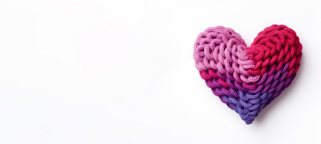 Colorful knitted heart on a white background. Copy space.の素材