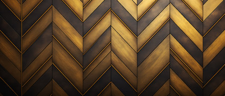 3d render of a wooden wall with black and gold pattern.の素材