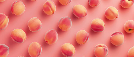 Creative pattern made of apricots on pink background. Flat lay, top view minimal summer concept.の素材