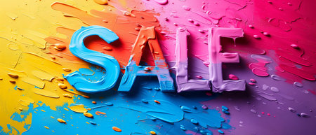 Word sale made of multicolored plastic letters on a colorful backgroundの素材