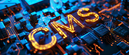 Close-up view of a circuit board with inscriptions. 3d renderingの素材