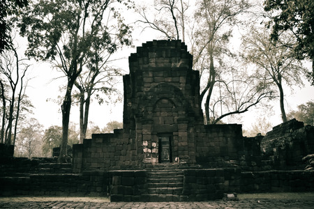 Remains of a building at the Prasat Muang Sing Historical Park Kanchanaburi, Thailand.の写真素材