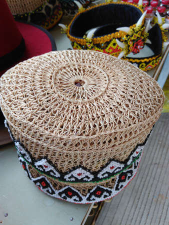 tradional hat made from rattan beaded jewelryの写真素材