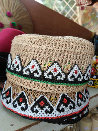 tradional hat made from rattan beaded jewelryの写真素材