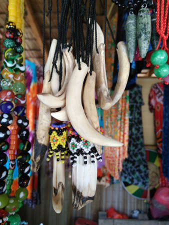 jewelry necklaces that come from wild boar tusksの写真素材