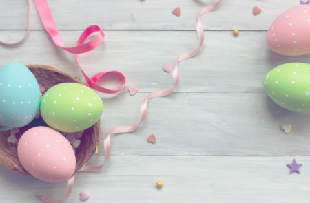 Colorful easter eggs backgroundの写真素材