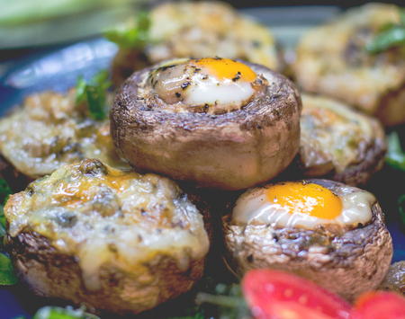 Mushrooms stuffed with quail eggsの写真素材