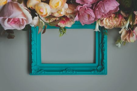 Frame with flowers; floral background with copy spaceの写真素材