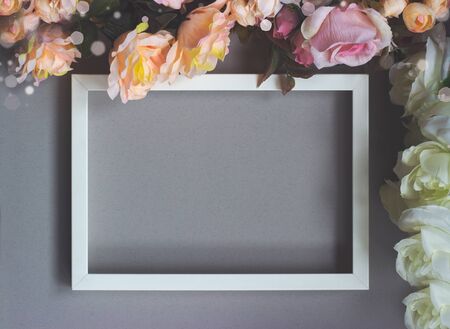 Frame with flowers; floral background with copy space