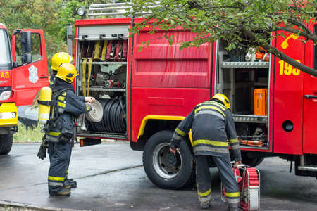 Belgrade, Serbia - 10th September: Firefighters responding to a call