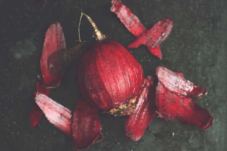 Peeled beetroot on black backgroundの写真素材