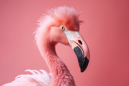 Pink flamingo on pink background. feminine, tropical, summer background. Ai generativeの素材