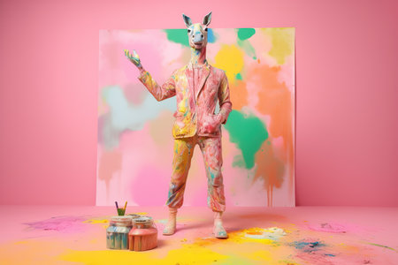 Fashion portrait of a young man in a unicorn costume. Contemporary art collage.の素材