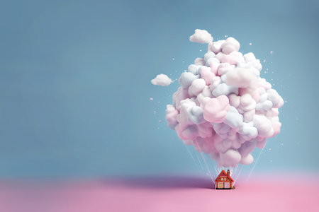 House made of clouds on blue background. 3D Rendering.の素材