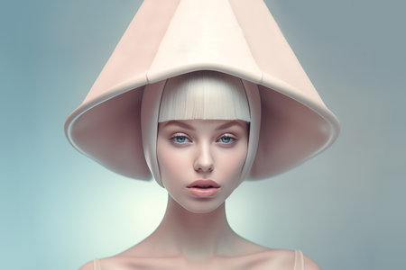 Portrait of a beautiful woman in a hat. 3d renderingの素材