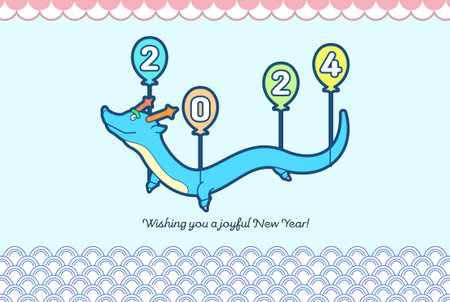 lunar new year card with blue dragonのイラスト素材