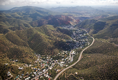 Mining town of Bisbee in southeast Arizona from aboveの写真素材
