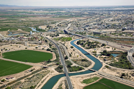 Arizona-California border at Yuma, AZの写真素材