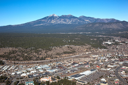 Train below Mt. Humphrey in Flagstaff, Arizonaの写真素材
