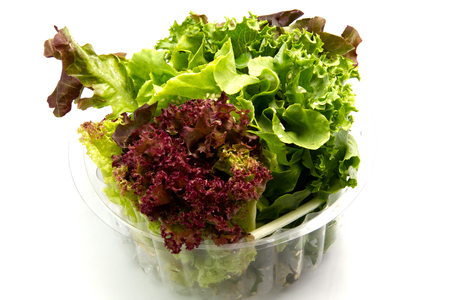 Fresh vegetables and green salad isolated on white backgroundの写真素材