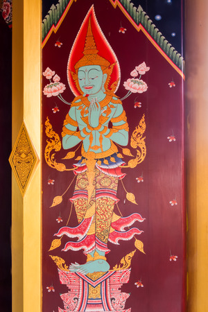 Wat Chong Lom Sakhon, THAILAND - JULY 23: Ancient Mural painting of the angel  in Wat Chong Lom Sakhon on JULY 23, 2013. Wat Chong Lom Sakhon  is a famous temple in Thailand.のeditorial素材