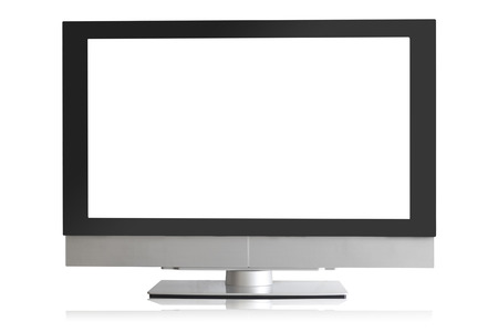 Frontal view of widescreen led or lcd internet tv monitor isolated on whiteの写真素材