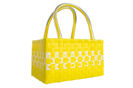 Hand craft plastic basket isolated whiteの写真素材
