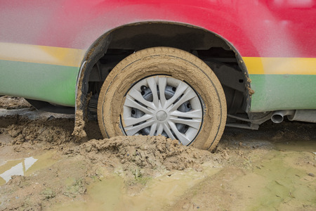 Wheels stuck in mudの写真素材