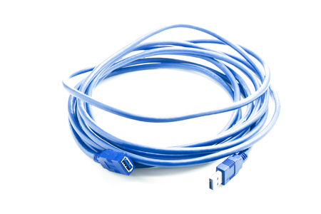 Blue USB cable isolated on white background