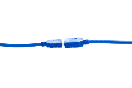 Blue USB cable isolated on white backgroundの写真素材