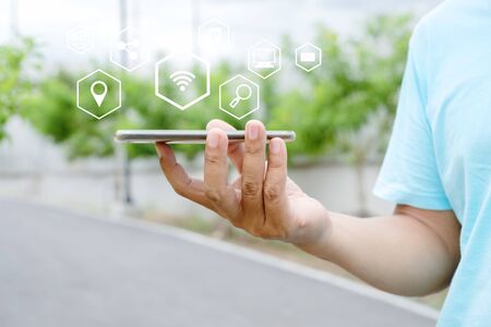 social media or network on smartphone mobile, comments, likes and new followers, communication onlineの写真素材