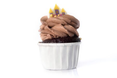 Homemade Chocolate Cupcake on white background.の写真素材