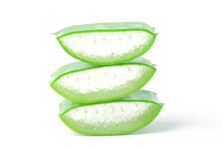 Aloe vera sliced leaf isolated on white background.の写真素材