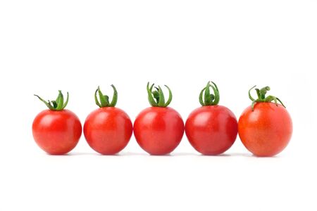Red Tomatoes Isolated on a White Background Studio Photoの写真素材