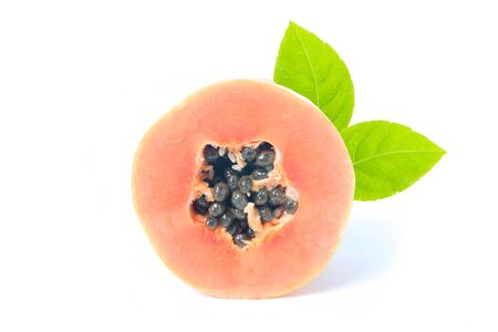 Papaya slices isolated on a white backgroundの写真素材