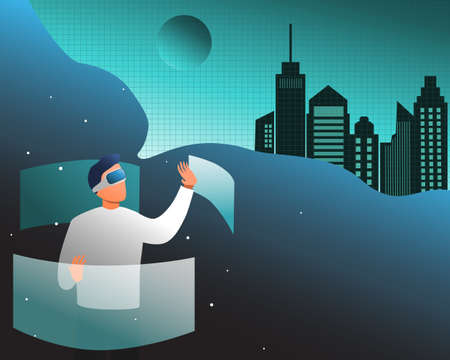 The metaverse Come up with ideas and imaginations in the virtual world.のイラスト素材