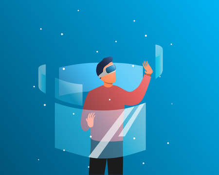 the metaverse Imagination in the virtual world. Blue background Vector illustration.のイラスト素材