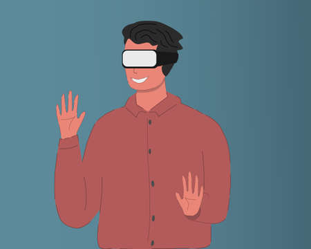Play games in the virtual world. Metaverse world. Blue background.のイラスト素材