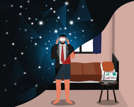 work from home in metaverse. businessman work in the virtual world. metaverse is the future.の写真素材