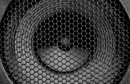 Close up speaker grill, black metal textureの写真素材