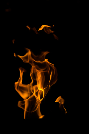 Fire flames on black backgroundの写真素材