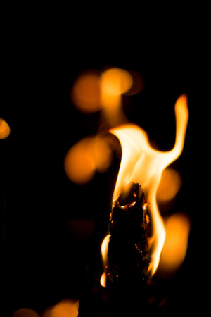 Fire flames on black backgroundの写真素材