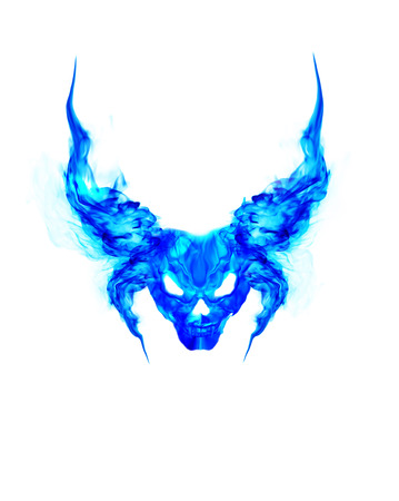 fire devil face on black backgroundの写真素材